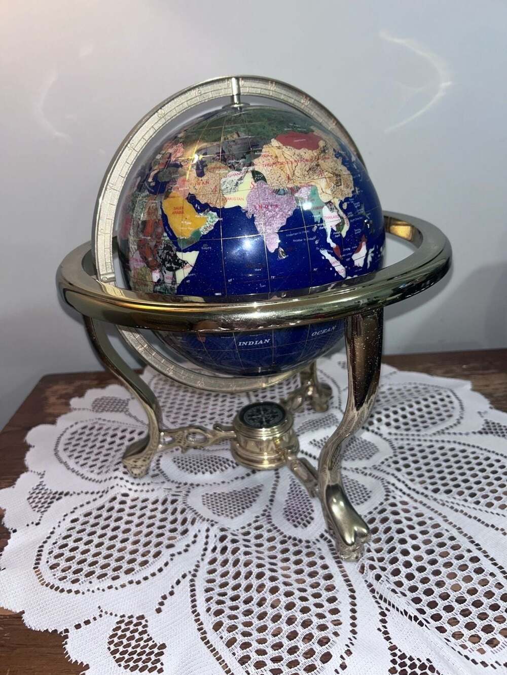 Inlay Gemstone Tabletop World Globe